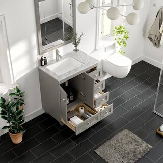 Eviva Happy 28 in. W x 18 in. D x 34 in. H Bathroom Vanity in Gray with White Carrara Marble Top with White Sink EVVN30-28X18GR