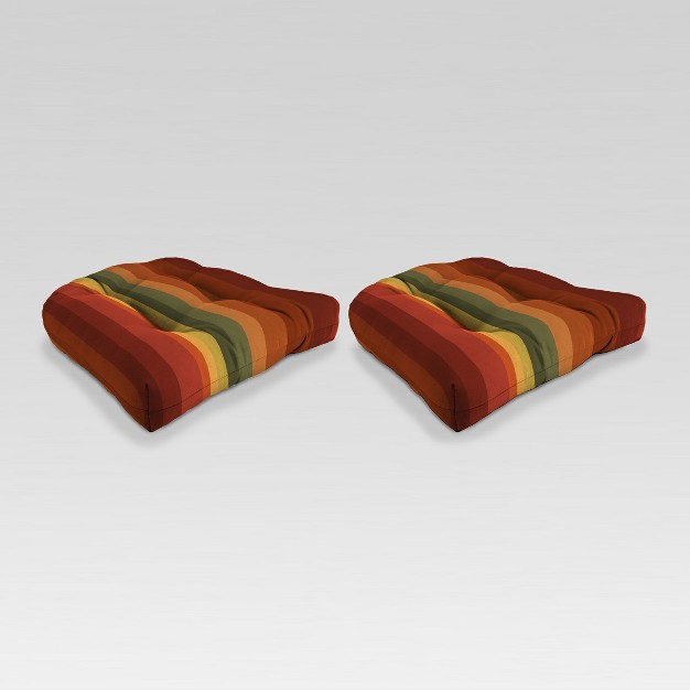 Outdoor Set Of 2 Wicker Chair Cushions Orange green Stripe Jordan Manufacturing