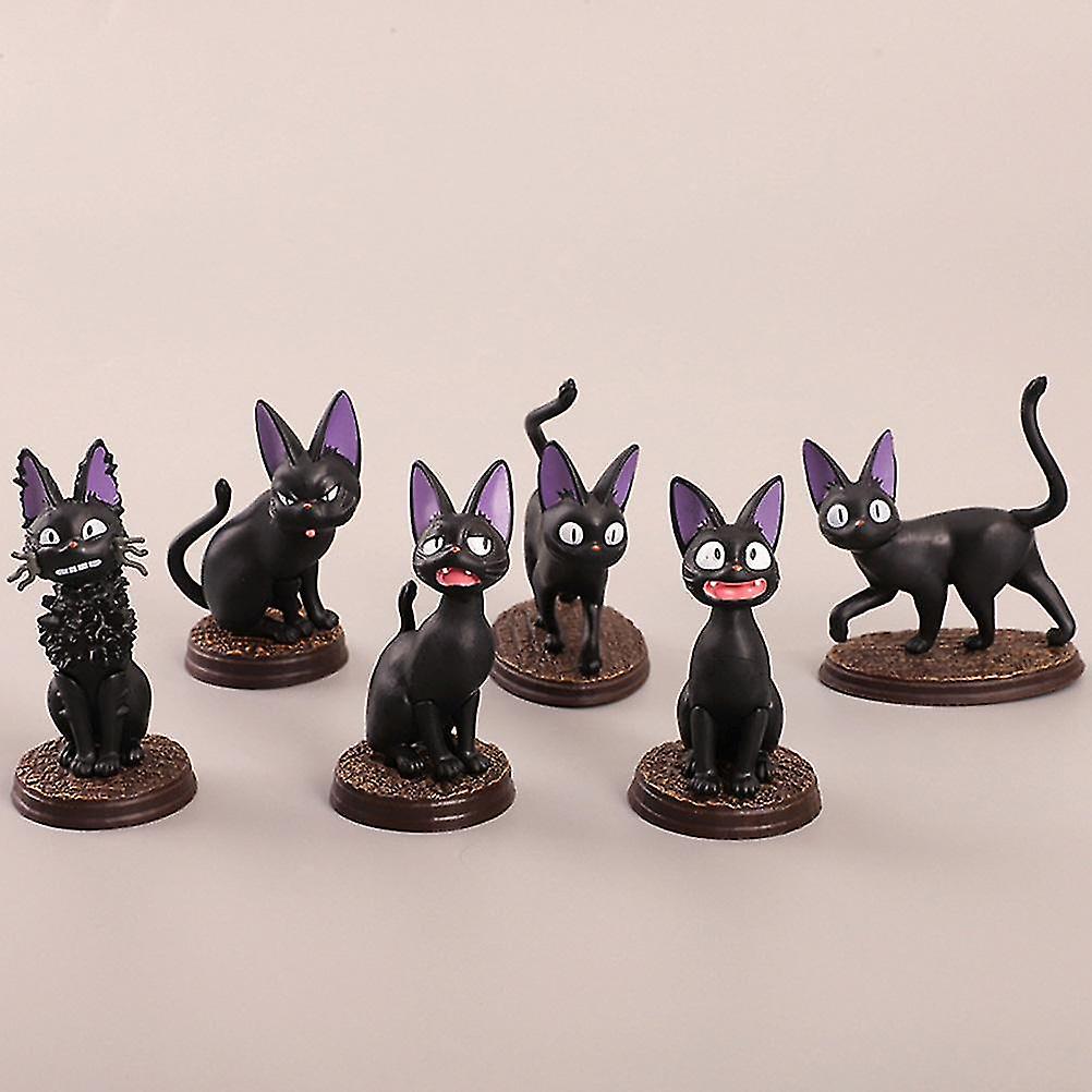 6pcs/set Black Cat Anime Figures Ornaments Animal Dolls Micro Landscape Decoration Desktop Model for Miniature Fairy Garden and Home Decoration