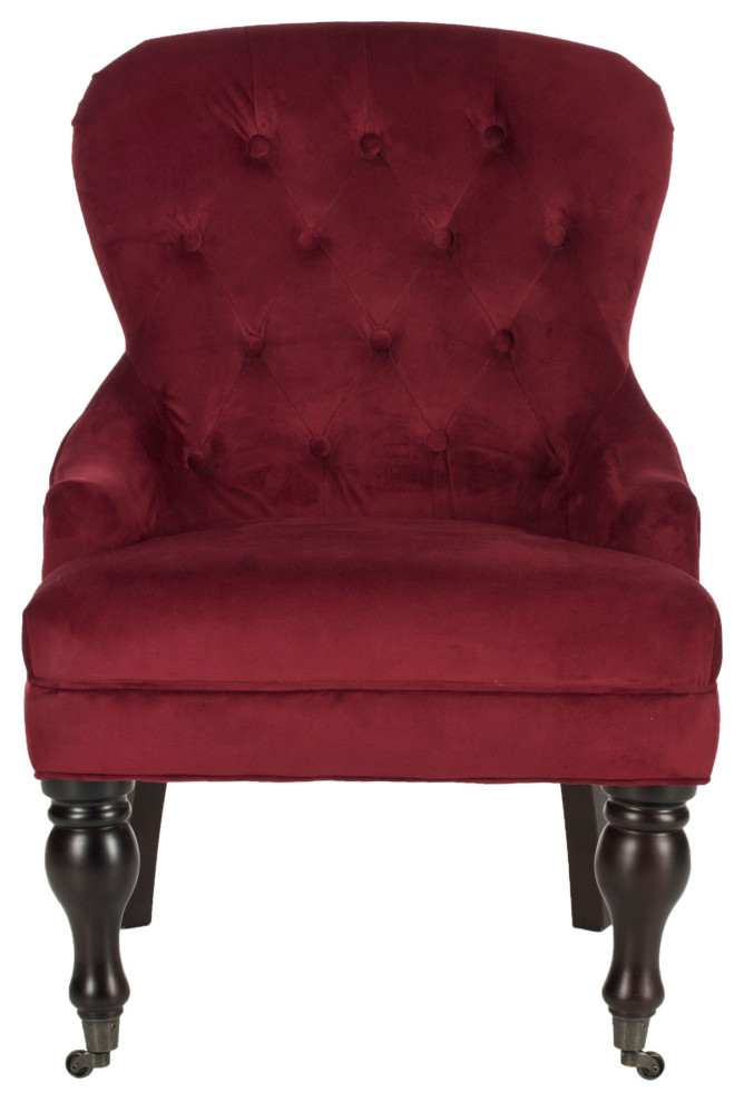 Lincoln Tufted Arm Chair Red Velvet   Traditional   Armchairs And Accent Chairs   by AED Luxury Home Decor  Houzz