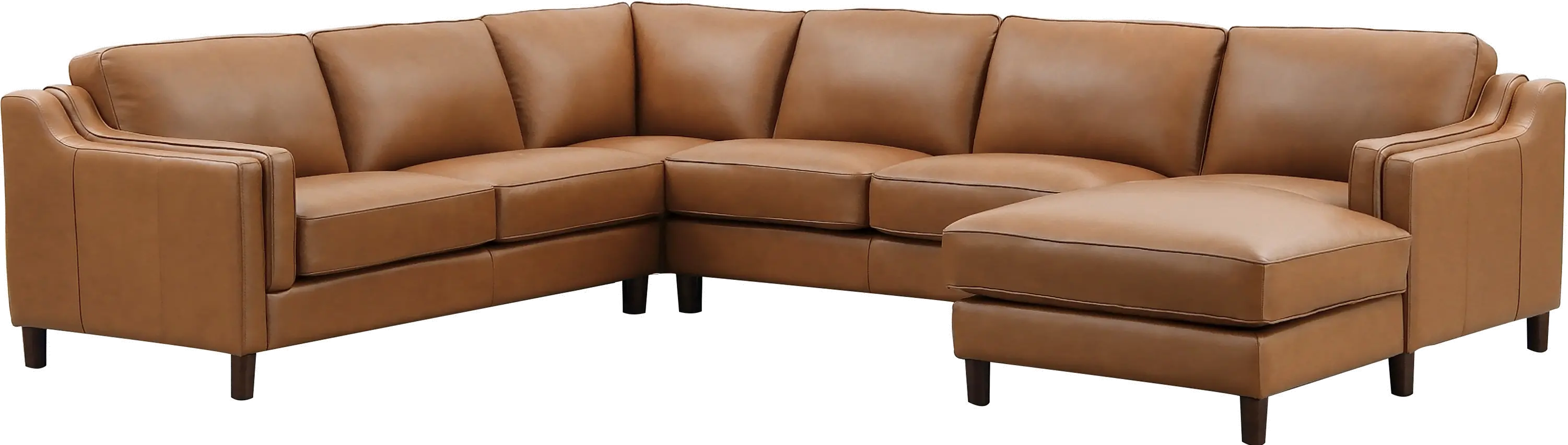 Ballari Cognac Brown Leather 4 Piece Sectional with Right-Facing Chaise