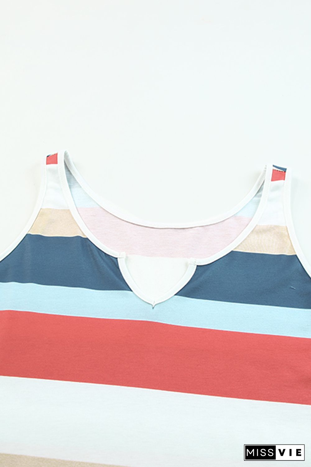 Multicolor Striped Color Block Notched Neck Tank Top