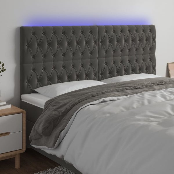 vidaXL LED Headboard Dark/Light Gray multisize Velvet - - 37421088