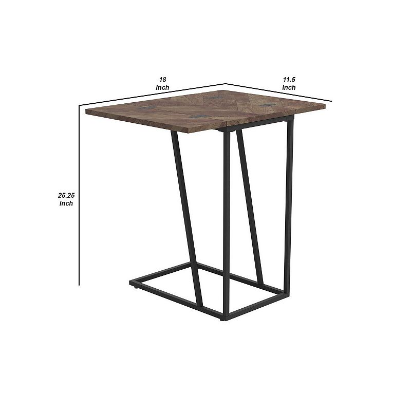 Accent Table with Wooden Extendable Top and Metal Frame， Brown and Black