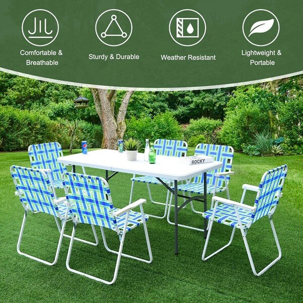 Gymax Set of 6 Patio Folding Web Chair Set Portable Beach Camping