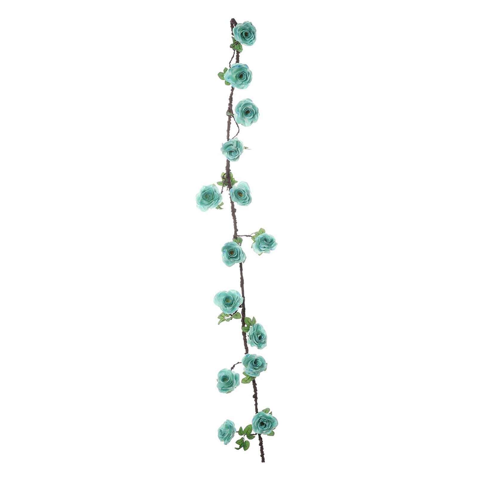 Aqua/Turquoise Artificial Silk Rose Hanging Flower Garland Vine 6ft