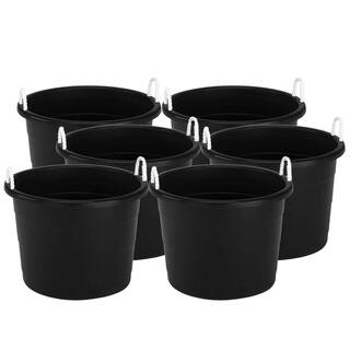 HOMZ 18 Gal. Black Plastic Utility Storage Bucket Tub wRope Handles (6-Pack) 3 x 0402BKDC.02