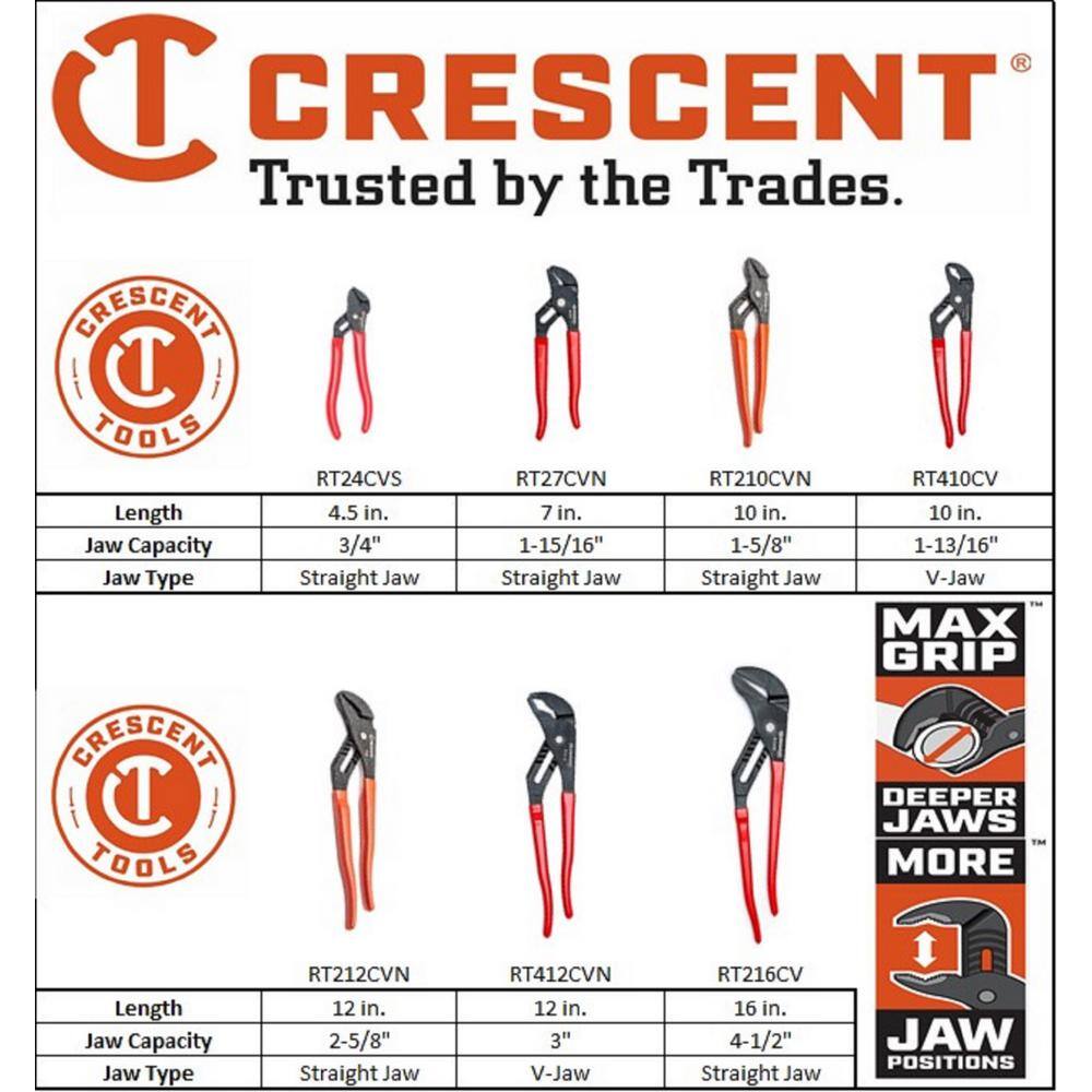 Crescent 12 in. V-Jaw Black Oxide Tongue and Groove Dipped Grip Pliers RT412CVN