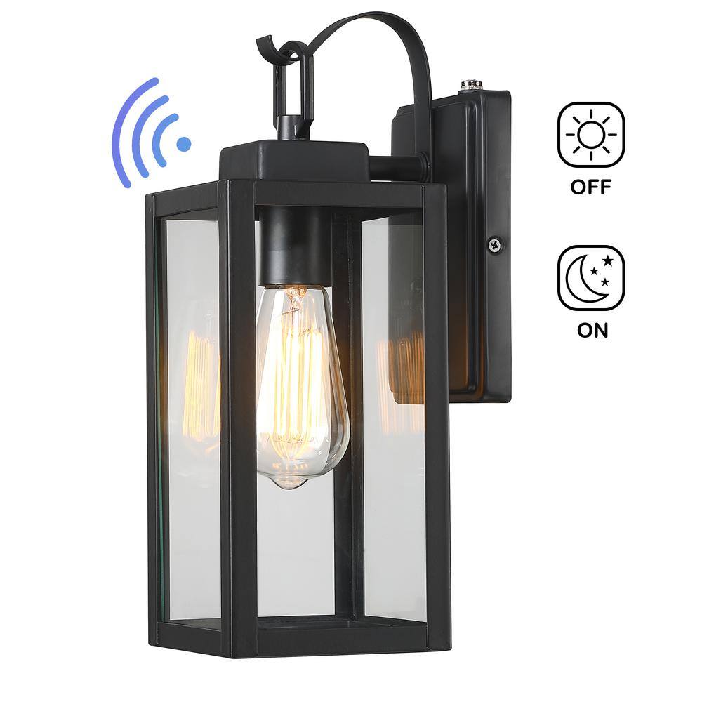 Uixe 1-Light Matte Black Hardwired Outdoor Wall Lantern Sconce Dusk to Dawn Sensor with Clear Glass (1-Pack） SSL-12151-PC