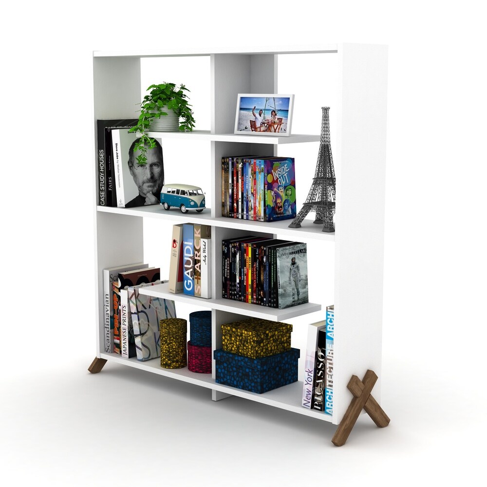 White Kipp Wood Etagere Open Back 6 Shelves Bookcase Large Organizer