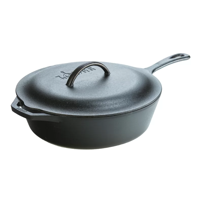 Lodge L10CF3 Cast Iron Covered Deep Skillet， Pre-Seasoned， 5-Quart