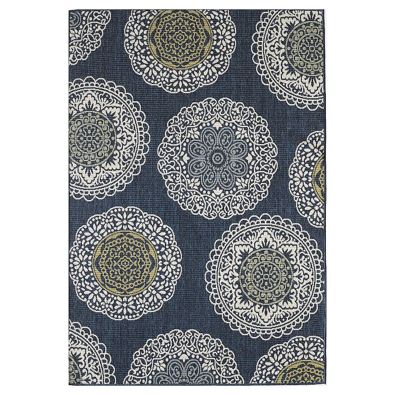 Loomaknoti Torfled Dark Blue and Light Green Indoor Outdoor Area Rug