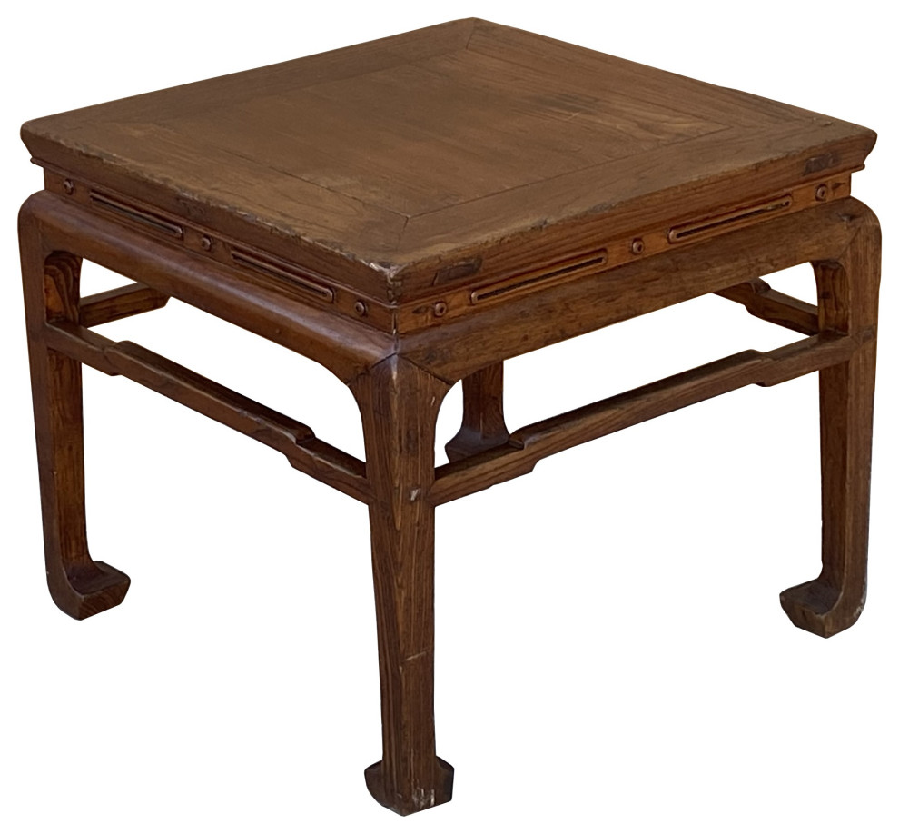 Chinese Rustic Vintage Brown Square Wood Stool Table Stand Hws2570   Asian   Side Tables And End Tables   by Golden Lotus Antiques  Houzz