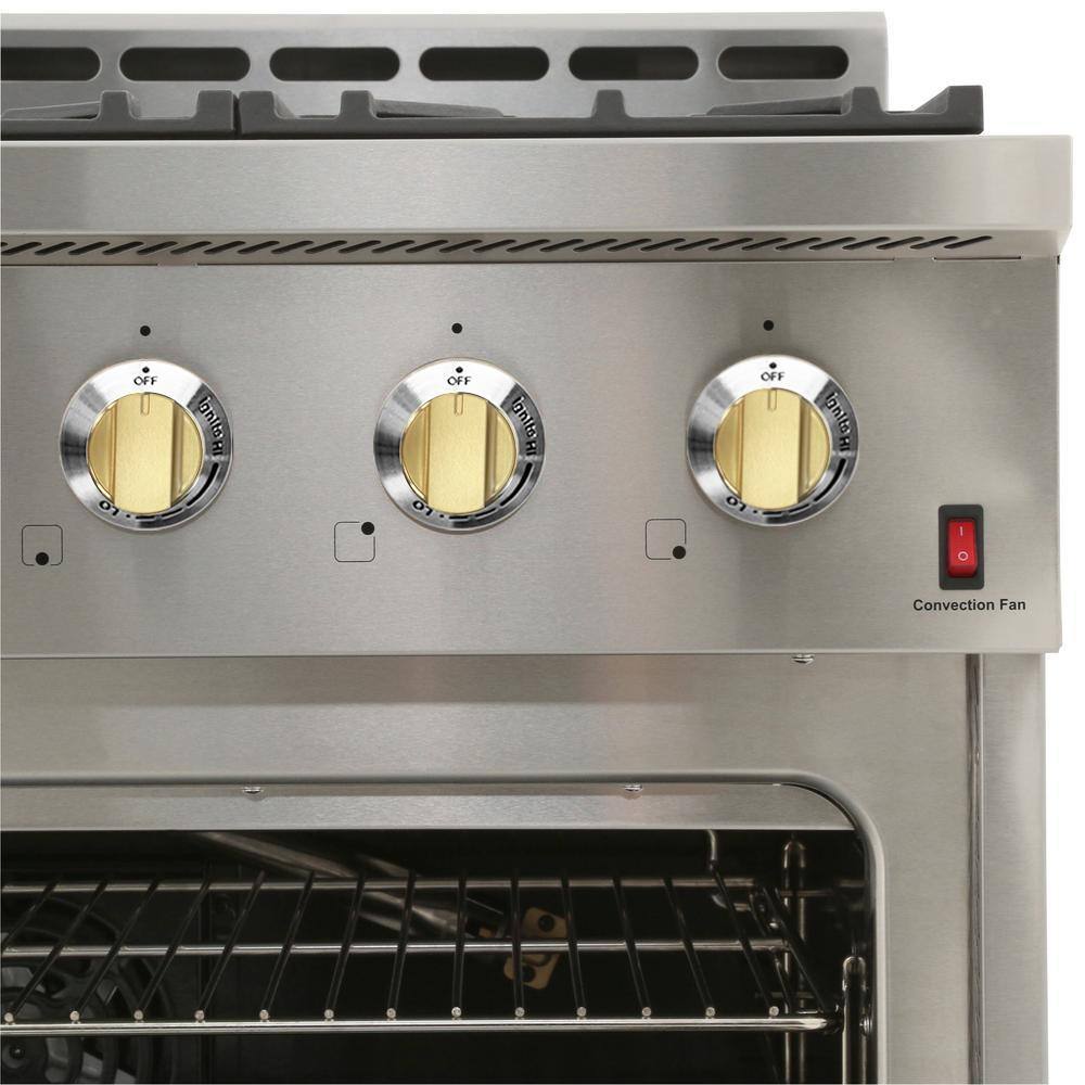 NXR Entree Bundle 36 in. 5.5 cu. ft. Pro-Style Liquid Propane Range Convection Oven Range Hood in Stainless Steel and Gold NK3611BDLP-G