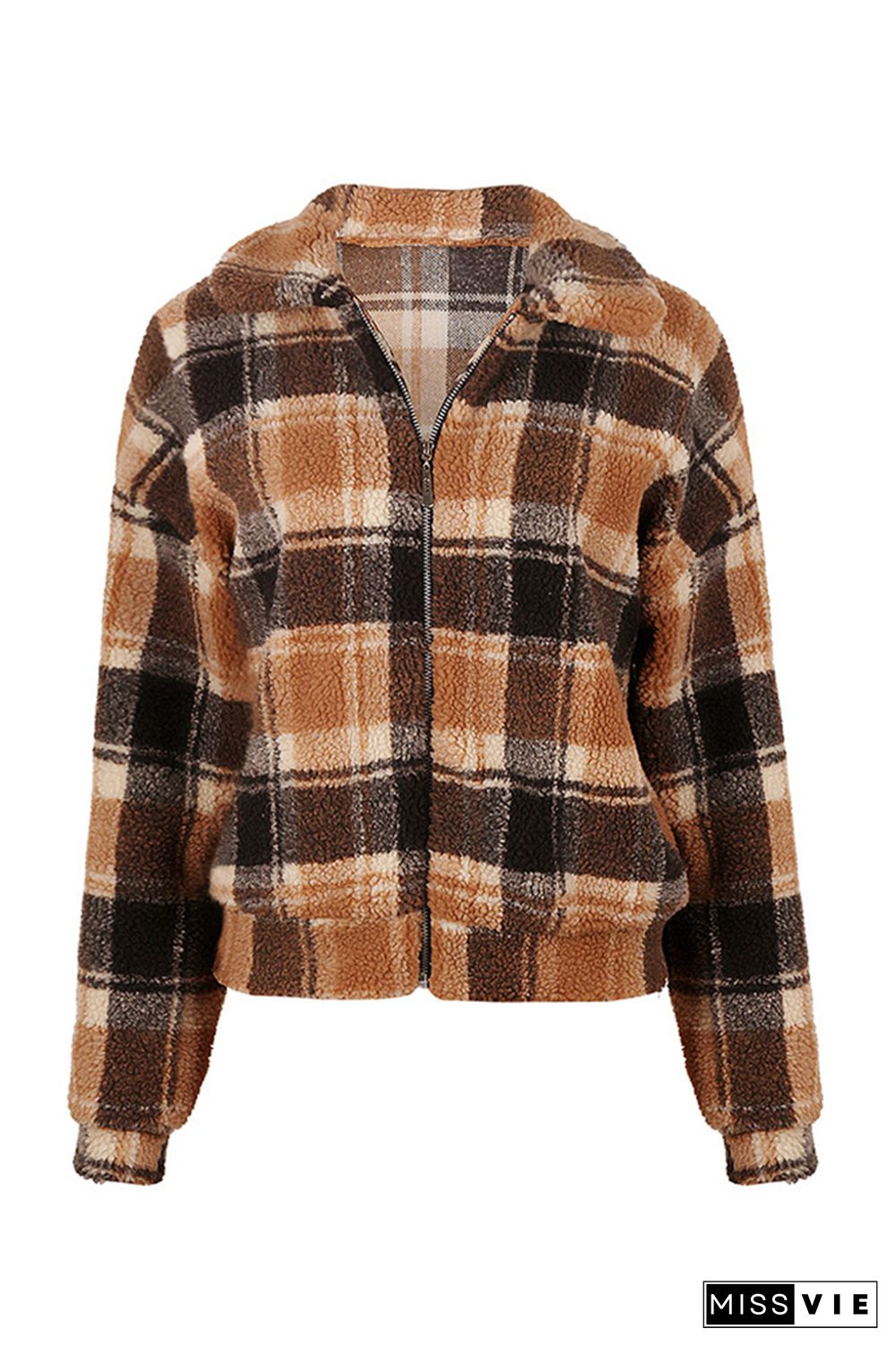 Tweed Plaid Turn-down Collar Short Jacket Wholesale