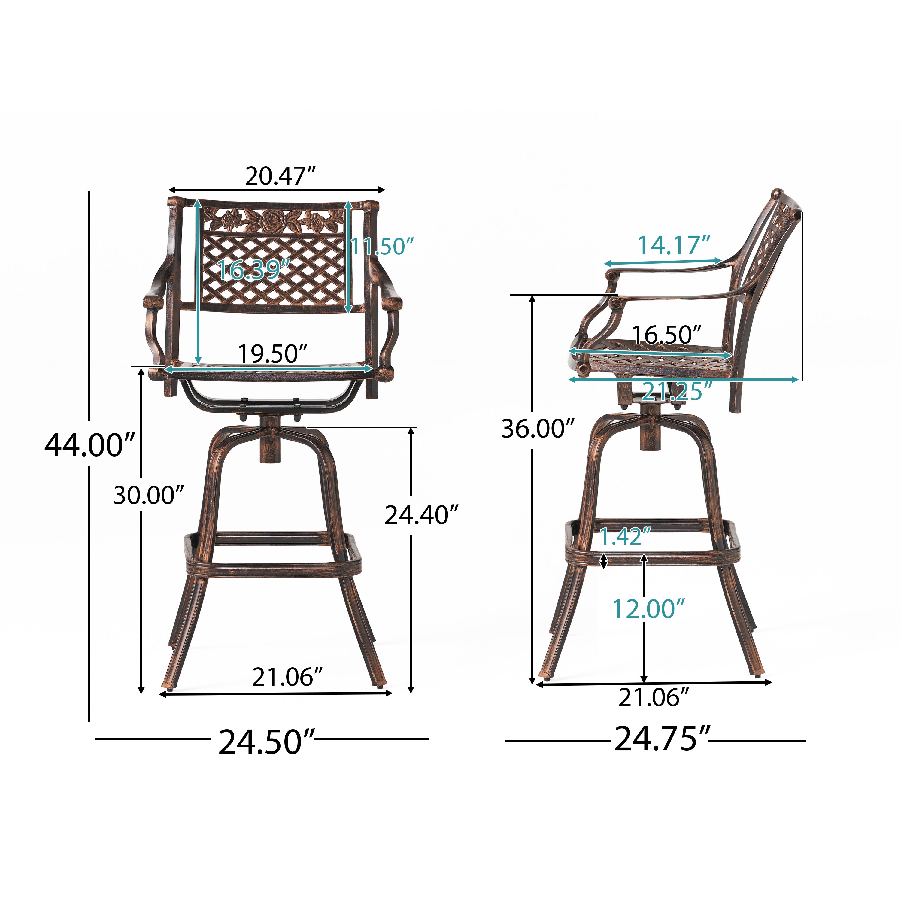 Sierra 30-Inch Outdoor Cast Aluminum Swivel Bar Stool w/ Cushion