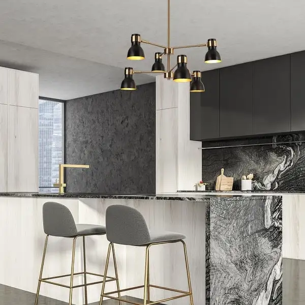 Modern 6-Light Black Gold Chandelier Metal Pendant Lights for Dining Room - 24.5