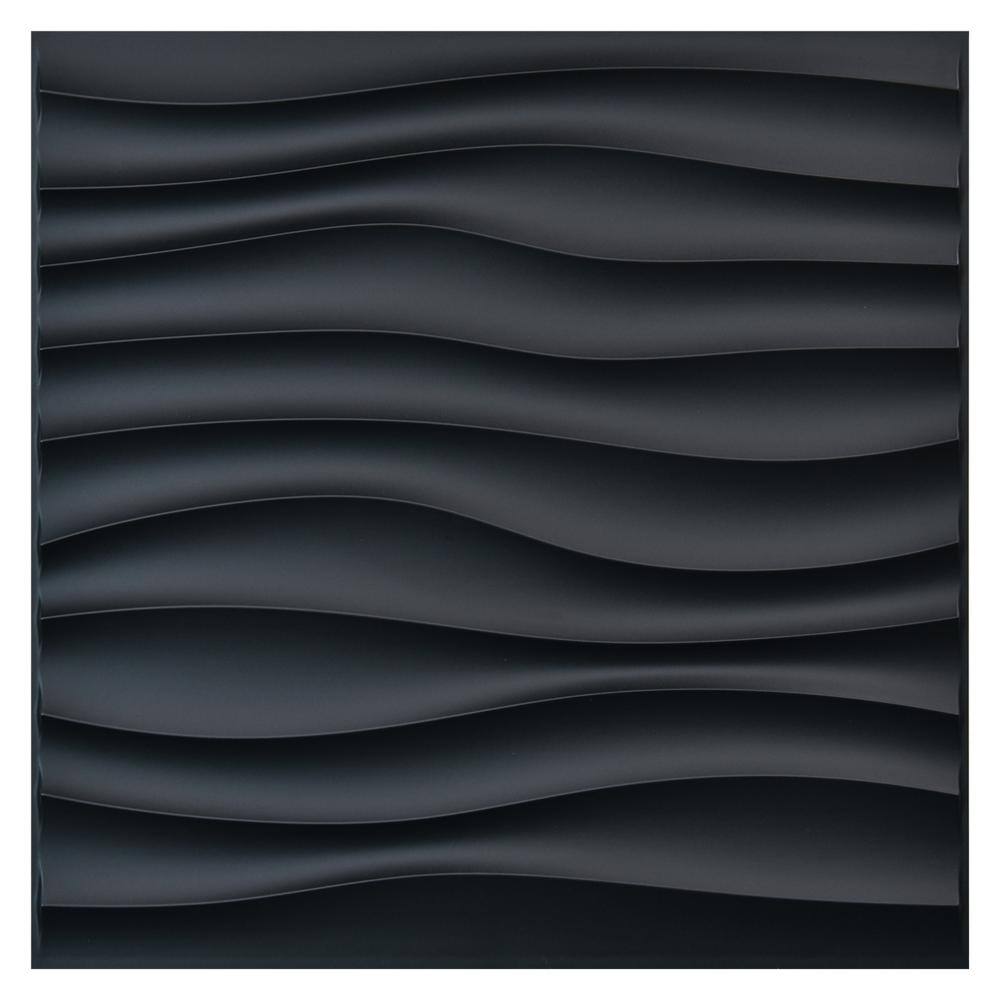 Art3dwallpanels Wave 19.7 in. x 19.7 in. Black PVC 3D Decorative Wall Panels for BathroomBedroom (12-pack) A10040BK