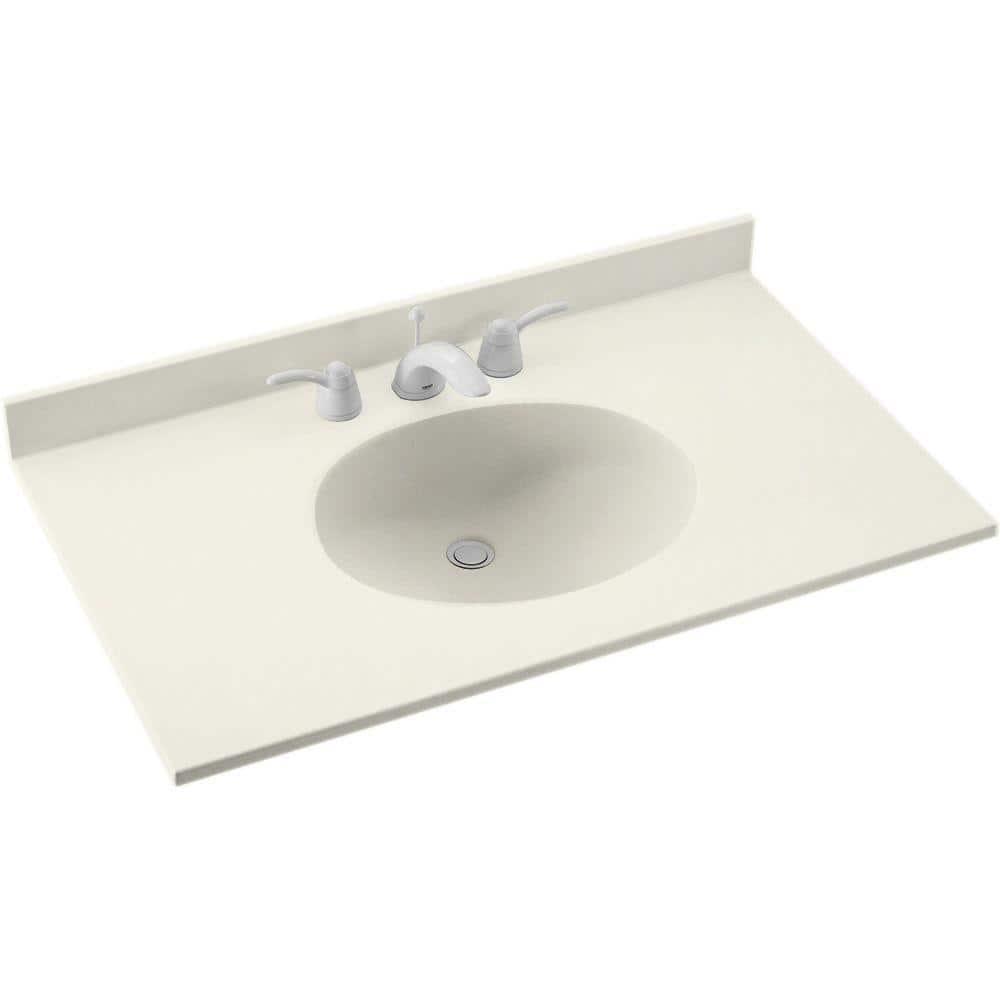 Swan Ellipse 55 in W x 22 in D Solid Surface Vanity Top in in Bisque with Bisque Basin