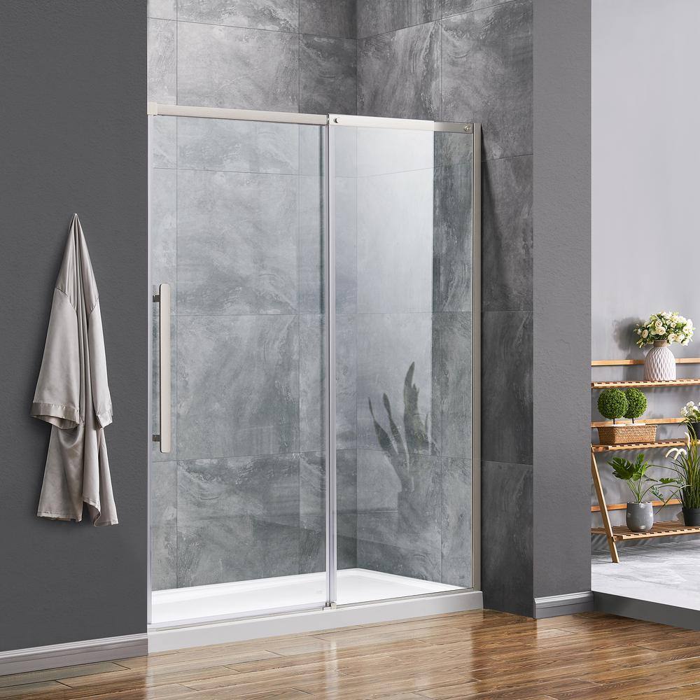 Glacier Bay Tidal 58.19 in. W x 78.74 in. H Sliding Semi Frameless Shower Door in Nickel GBSH154