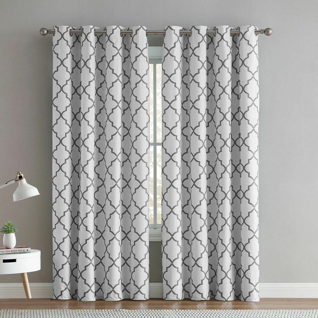 Regal Home 2 Pack Hunter Light Reducing Gray amp White Trellis Window Curtain Panels