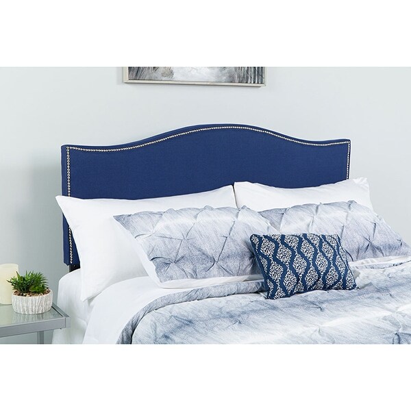 Offex Upholstered Full Size Headboard with Accent Nail Trim in Navy Fabric - - 27413798