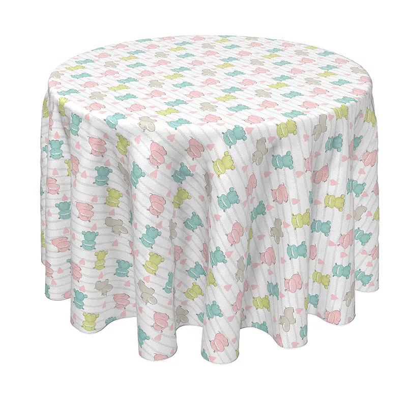 Round Tablecloth， 100% Polyester， 70 Round， Pastel Hippos