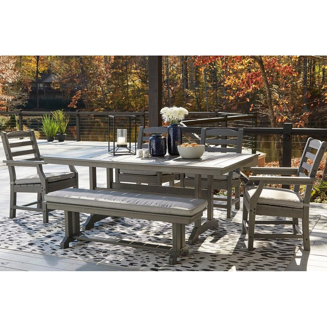 Poly Grey 6pc Outdoor Dining Set with Bench