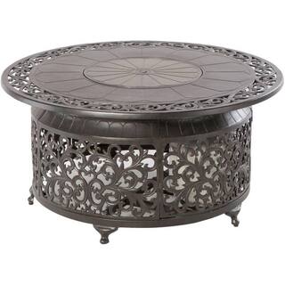 Alfresco Bellagio 22 in. x 48 in. Round Cast Aluminum Propane Gas Fire Pit Table with Glacier Ice Firebeads 55-3008