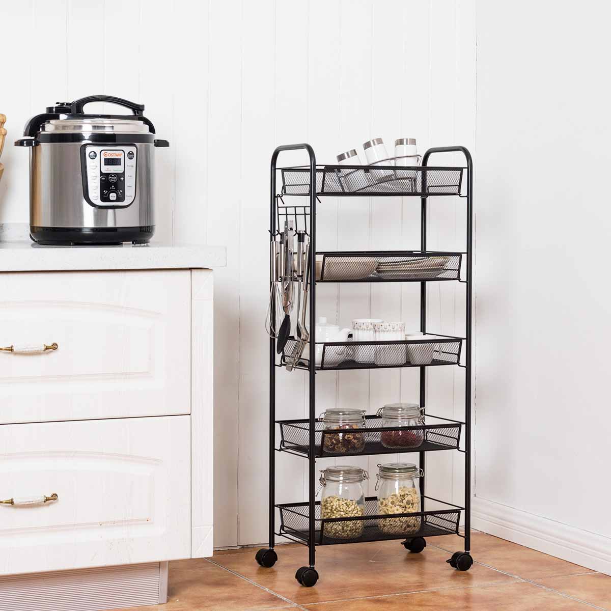 Topbuy 5Tier Mesh Rolling Utility Cart Storage Basket Home Kitchen w/Wheel Black