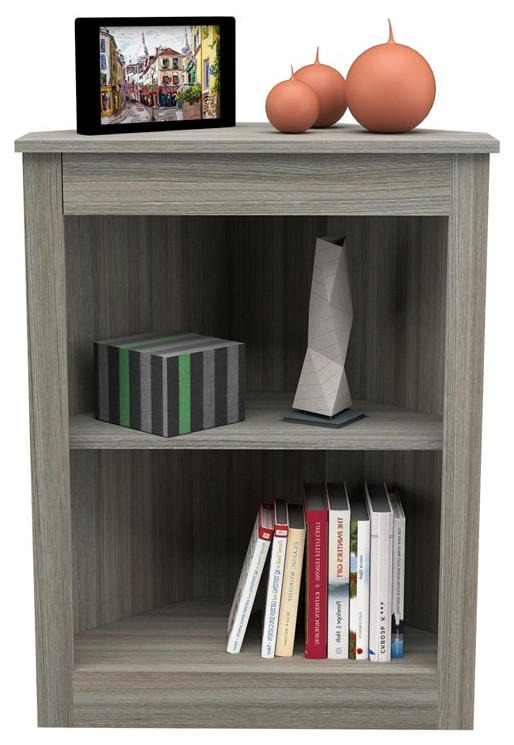 Inval America 31.5 quot2 Shelf Engineered Wood Corner Bookcase in Gray Smoke Oak   Transitional   Bookcases   by Homesquare  Houzz