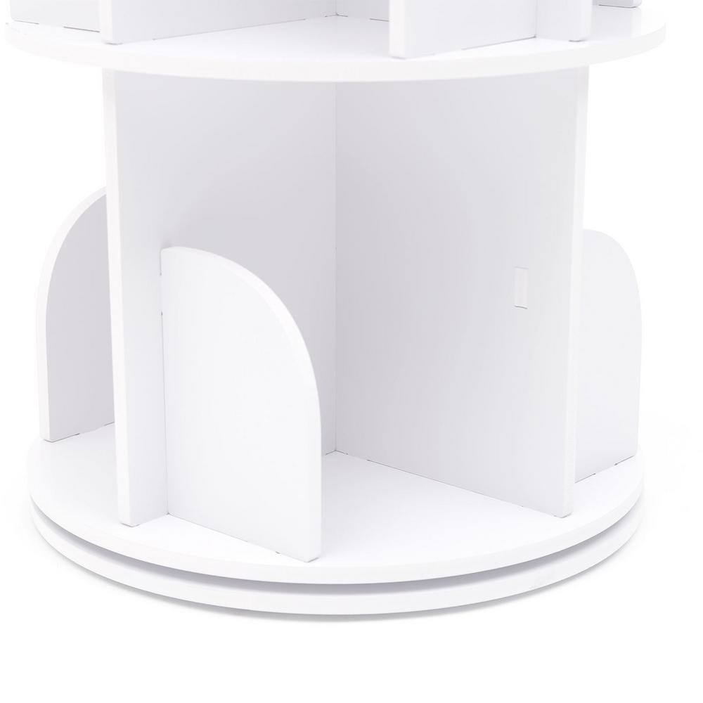 YIYIBYUS 15.7 in. White Rotating Bookshelf 360 Display Floor Standing Nordic 4-Shelf Bookcase HG-WMT-3219