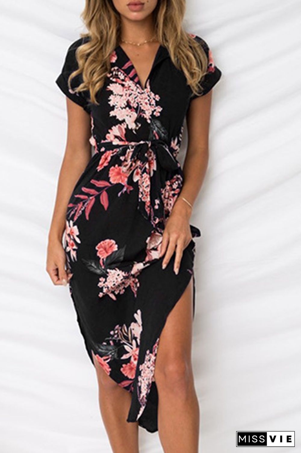 Casual Print Split Joint Irregular Dress Dresses