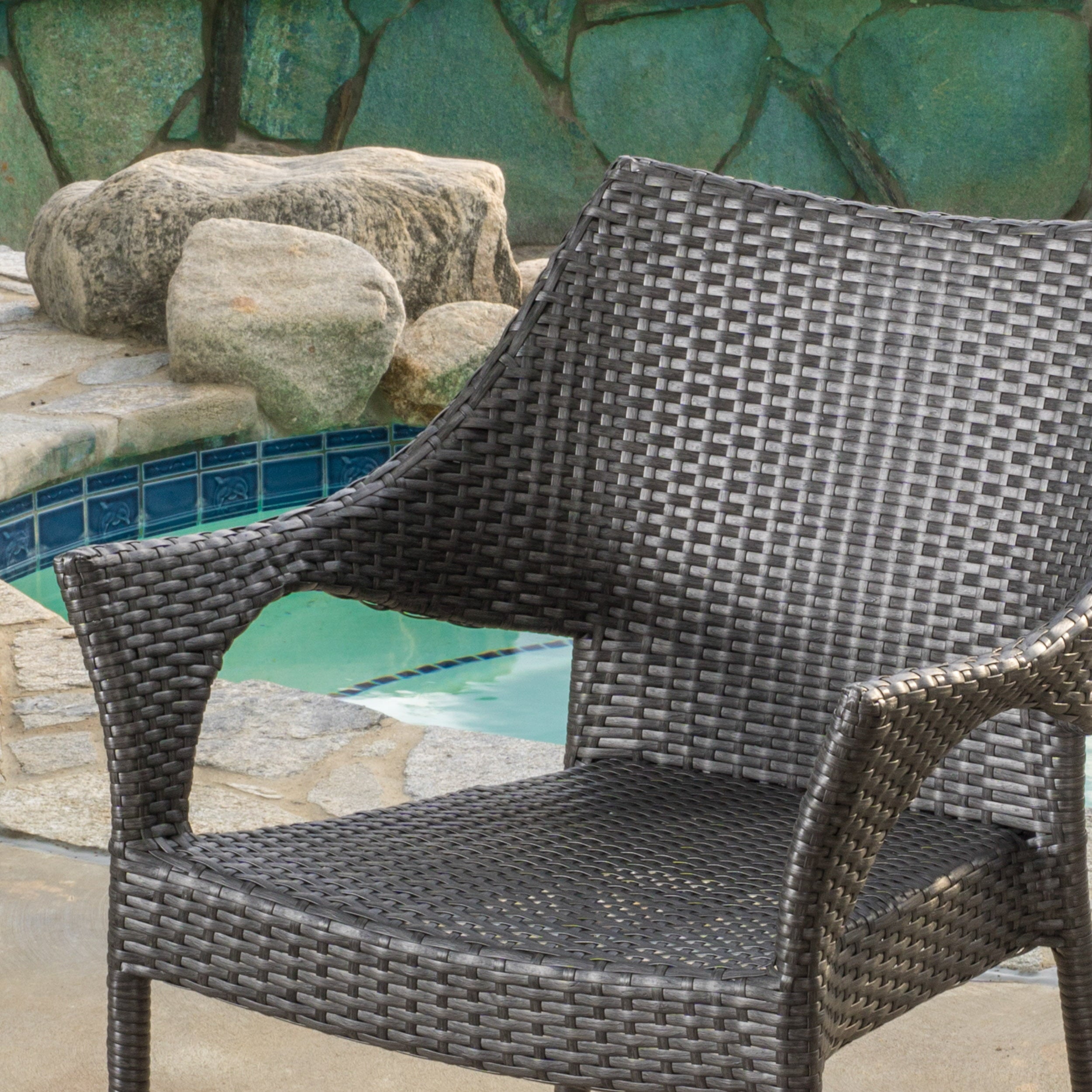 Outdoor Wicker Stackable Chairs, Set of 2, Grey