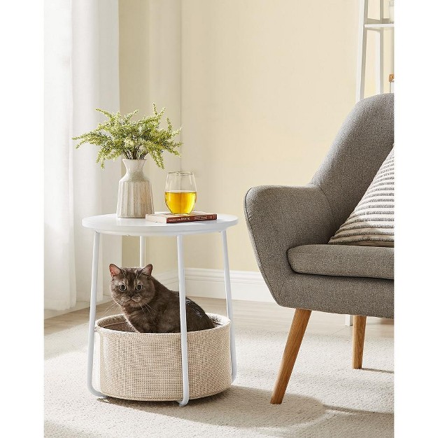 Vasagle Small Round Side End Table Modern Nightstand With Fabric Basket