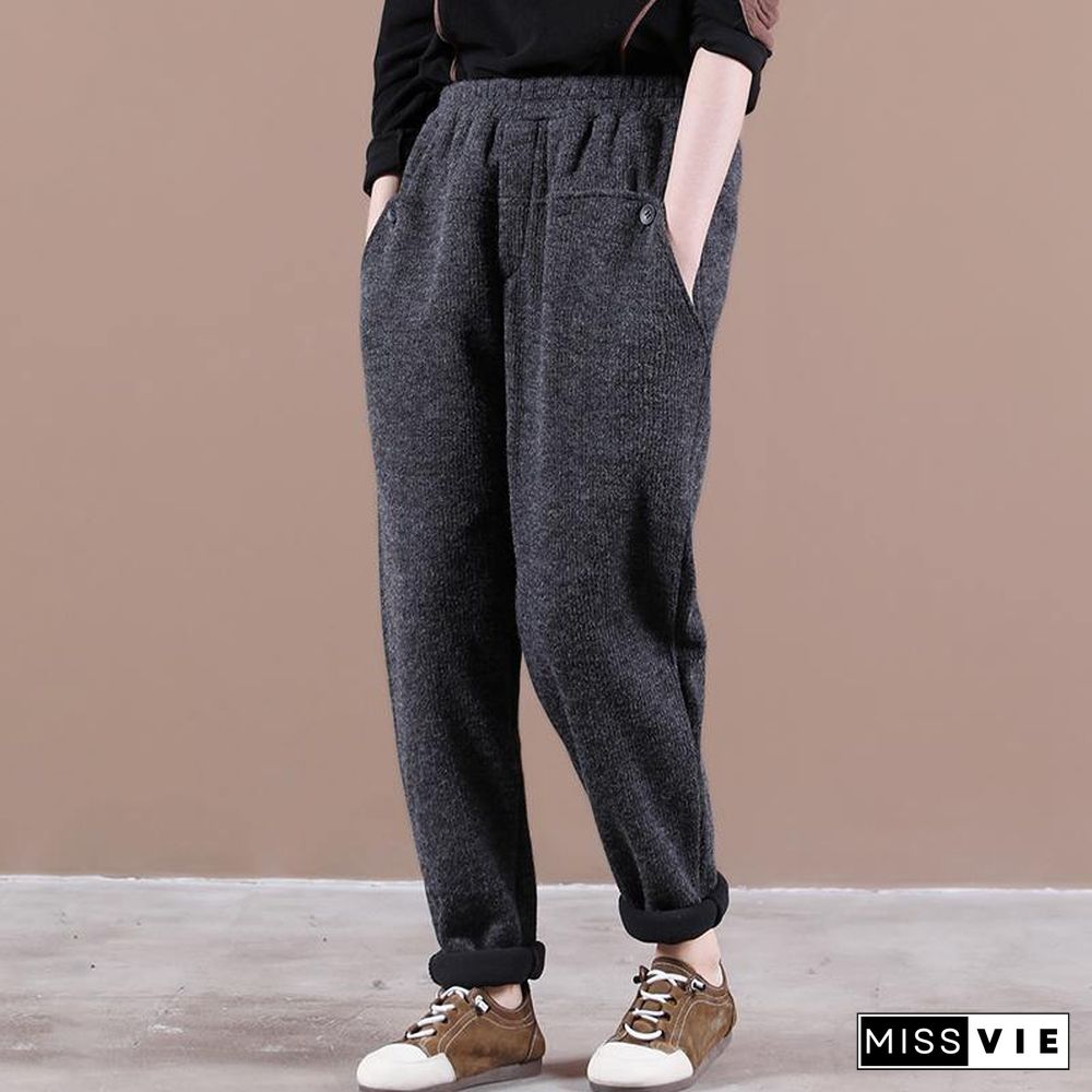 Modern spring wild pants plus size dark gray Work Outfits elastic waist pockets casual pants