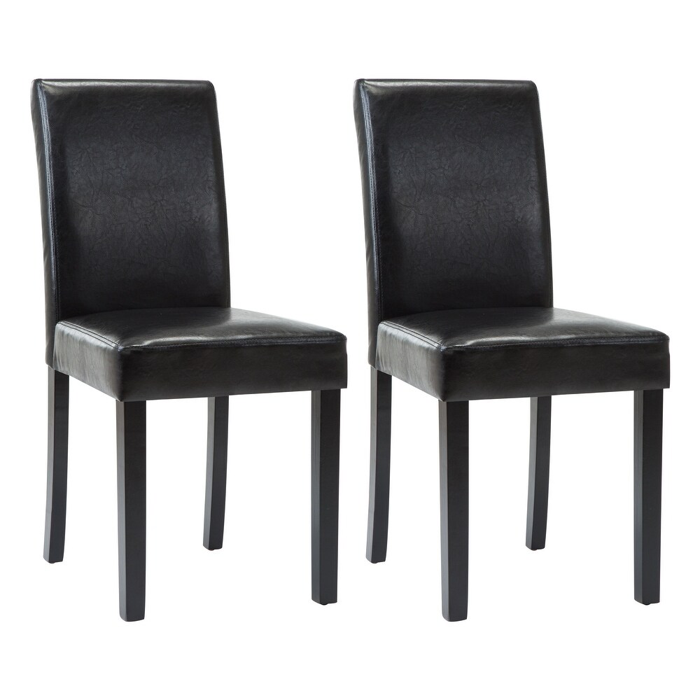 Faux Leather or Fabric Parsons Dining Chairs Set of 2 with Wood Legs