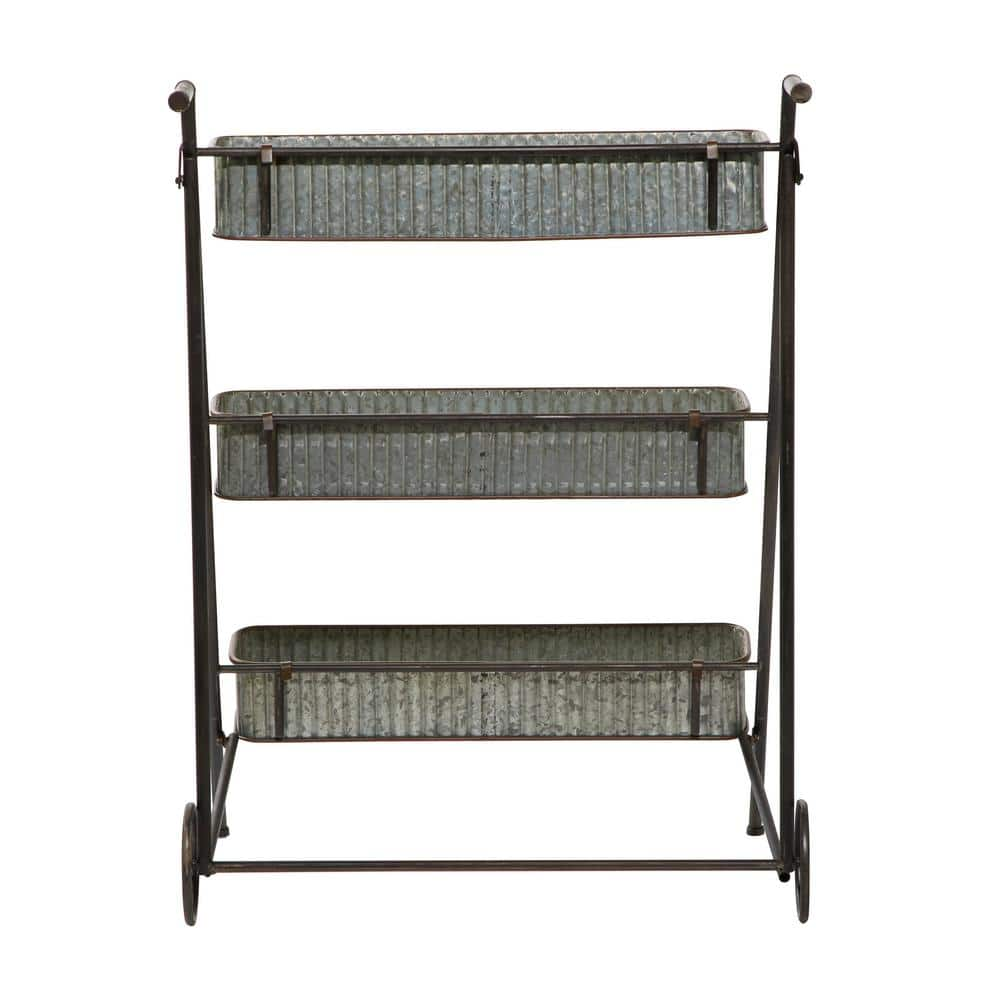 Litton Lane 37 in. Gray Metal Indoor Outdoor 2 Tier Plantstand 16436