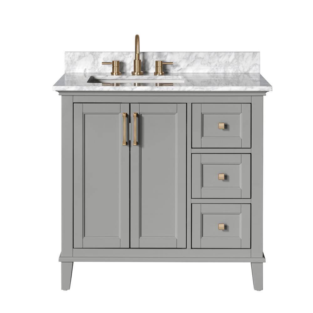 Home Decorators Collection Grayson 37 in. W x 22. D x 35. H Vanity in Storm Grey with White Marble Vanity Top 20305-VS37C-ST