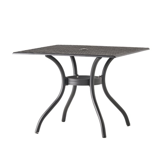 Black Metal Outdoor Patio Dining Table with Umbrella Hole (Table Only)