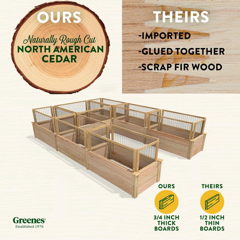 Greenes Fence 8 ft. x 12 ft. x 16.5 in. Premium Cedar U-Shaped Raised Garden Bed with CritterGuard Fencing RCUSB8X12CG