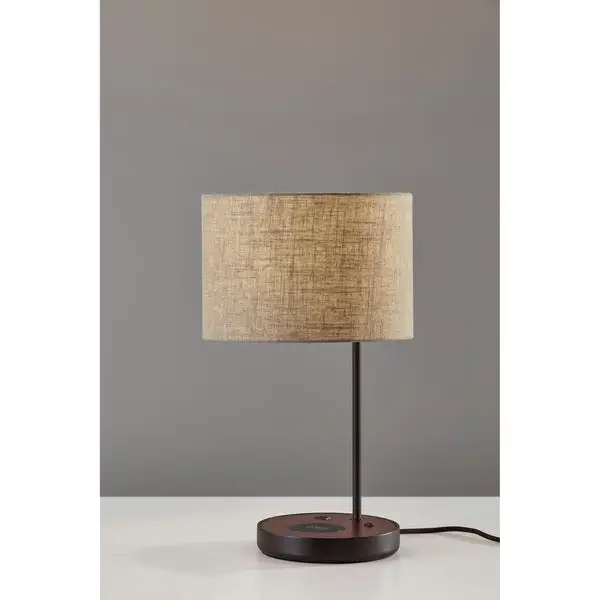 Carbon Loft Melville Matte Black/Walnut Table Lamp w/ Wireless Charging Pad/USB Port