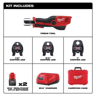 MW M12 12-Volt Lithium-Ion Force Logic Cordless Press Tool Kit (3 Jaws Included) with M12 Fuel Combo Kit 2473-22-3497-22