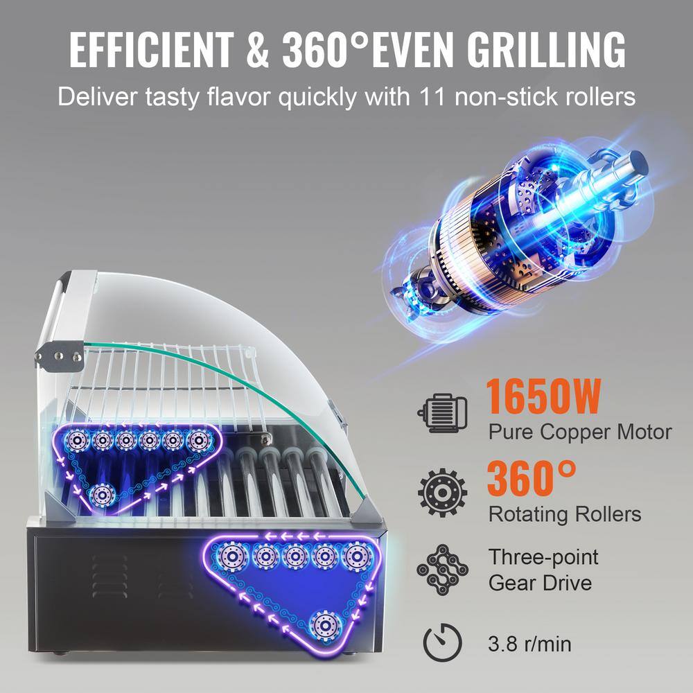 VEVOR Hot Dog Roller 11 Rollers 30 Hot Dogs Capacity Stainless Sausage Grill Cooker Machine ETL Certified GDSKCJ111800W4V4JV1