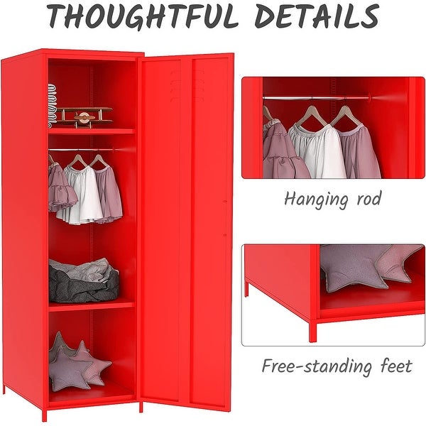 Metal Armoires Locker Cabinet for Kid with Hanging Rod and Shelves - - 36905280