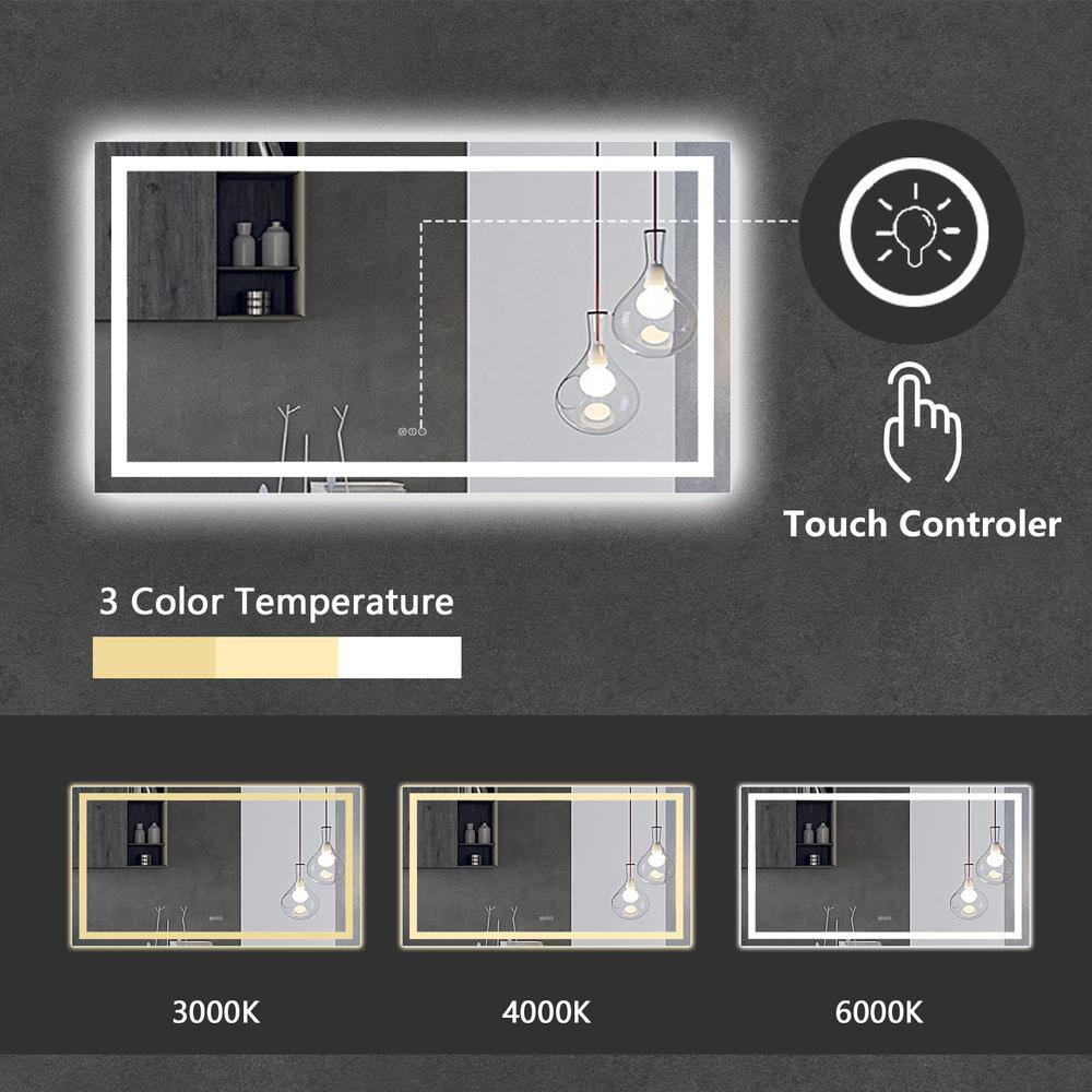 ES-DIY 60 in. W x 36 in. H Large Frameless Rectangular Anti-Fog Wall Bathroom Vanity Mirror in Silver HO11LDBM6036FY