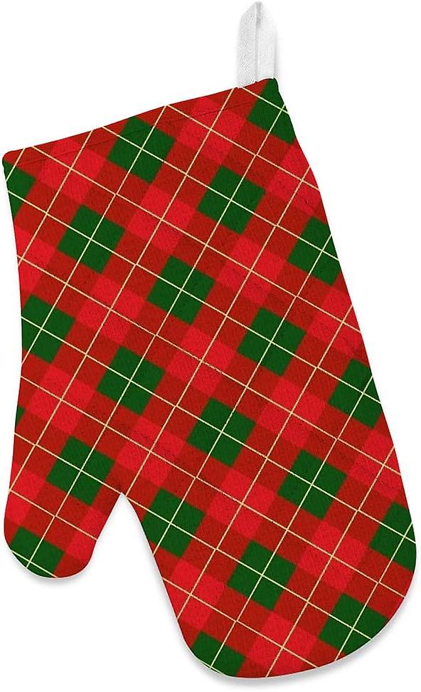 Kitchen Oven Mitts Glove Potholder Apron 3pcs Set Red Green Tartan Non Slip Heat Resistant Mitts For Baking Cooking Bbq