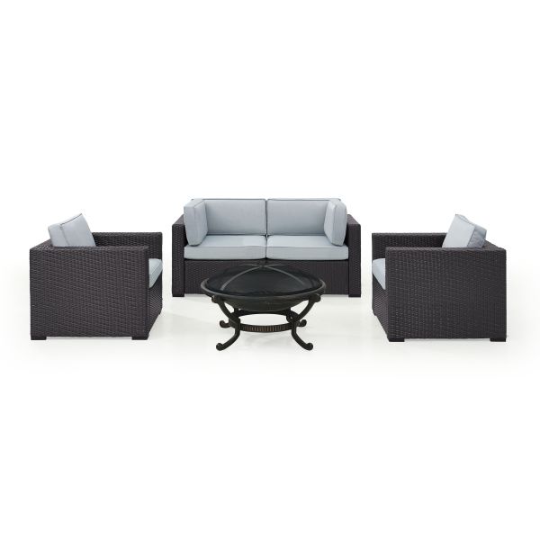 Biscayne 5Pc Outdoor Wicker Conversation Set w/ Fire Pit