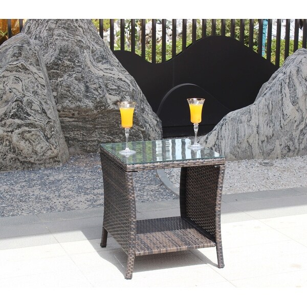 Square Rattan Outdoor Dining Table with Tempered Glass in Brown