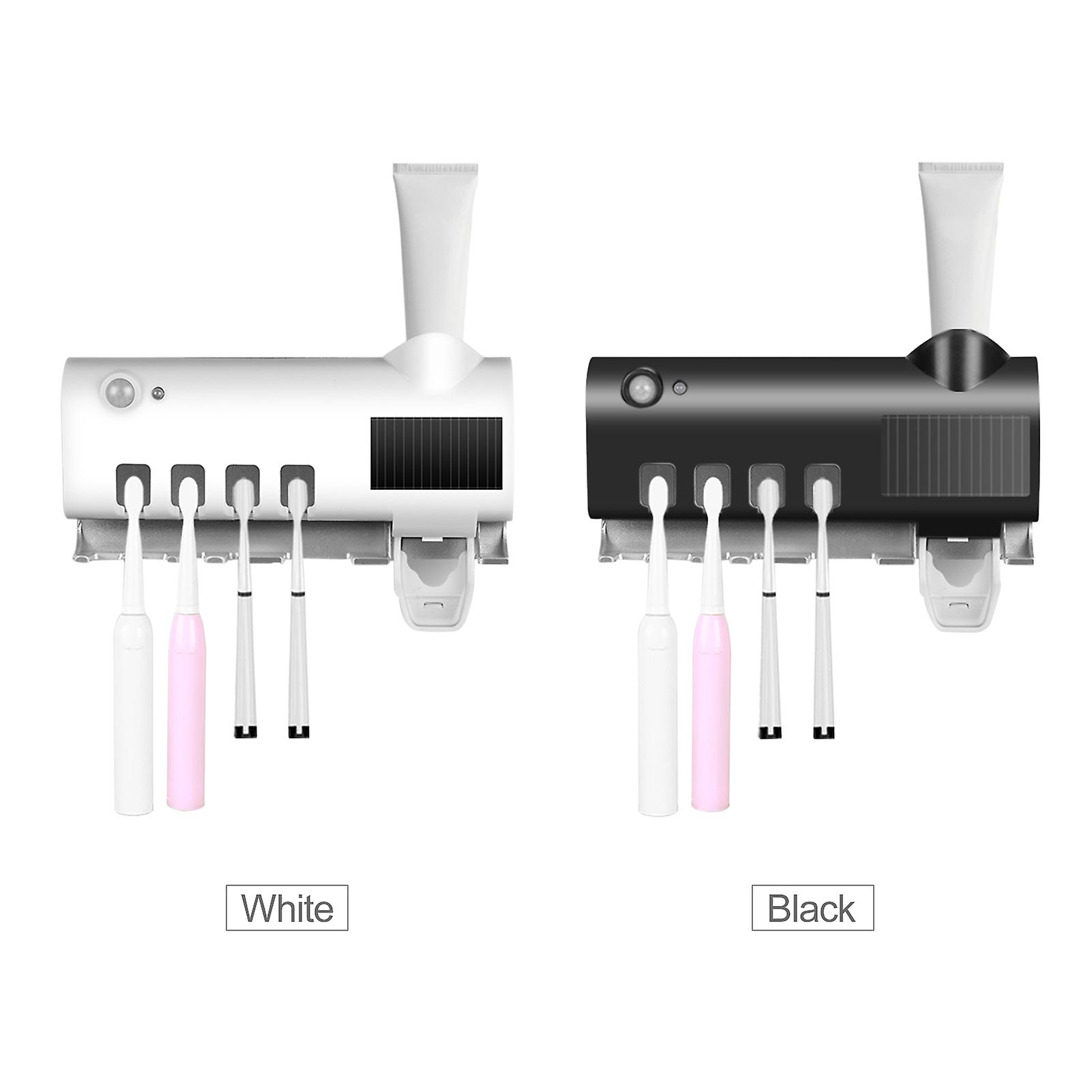 Black Uv Toothbrush Sanitizer Intelligent Photocatalyst Toothbrush Sanitizer Wall Mounted Bathroom Toothbrush Holder With Automatic Toothpaste Dispens